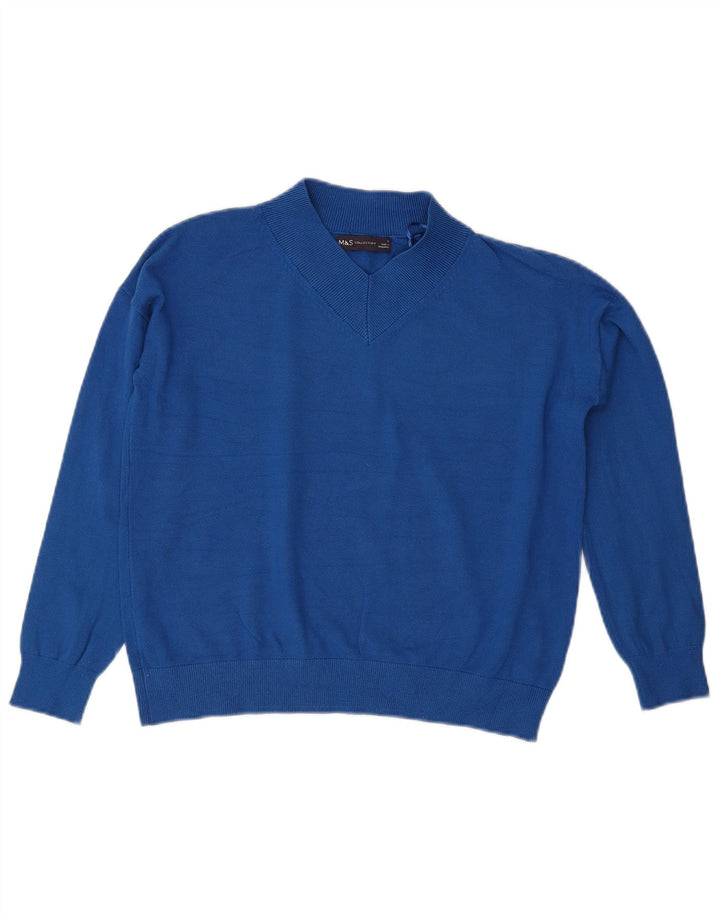 Suéter feminino Marks & Spencer com decote em V, Reino Unido 10 pequeno azul
