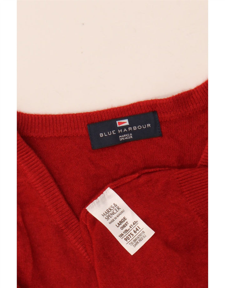 Suéter masculino MARKS & SPENCER Blue Harbor com decote em V grande acrílico vermelho