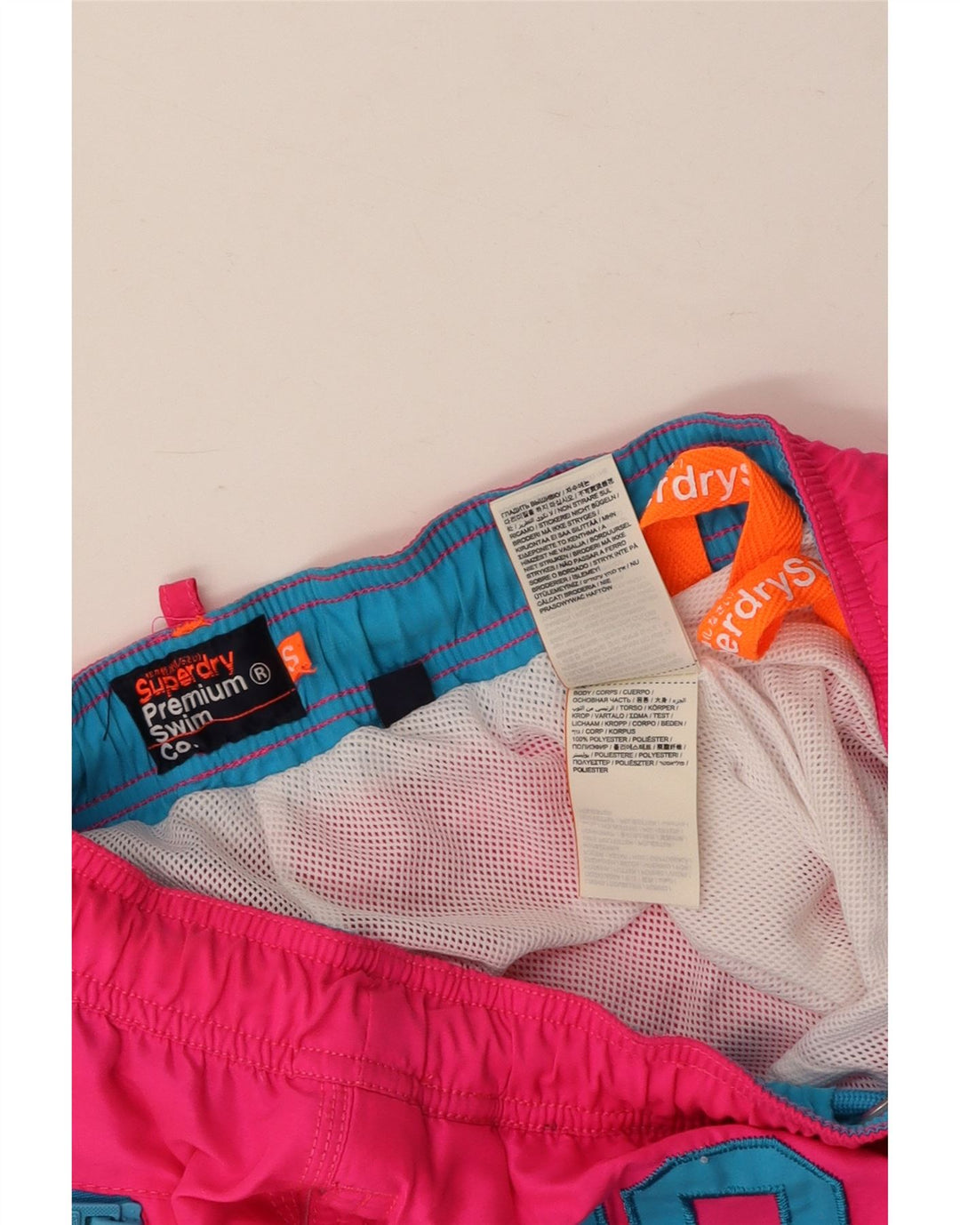 Shorts de natação femininos SUPERDRY UK 10 poliéster rosa pequeno