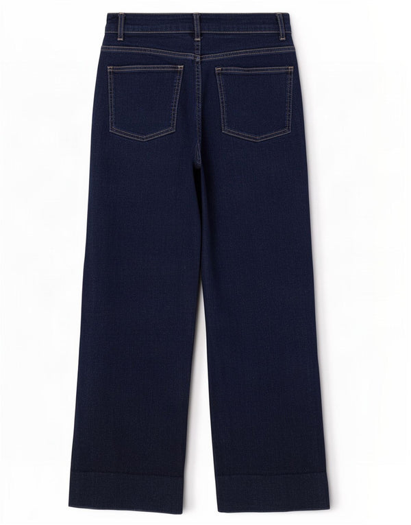 Calça jeans feminina MINT VELVET cintura alta com perna larga UK 10 pequena W26 L29 azul marinho