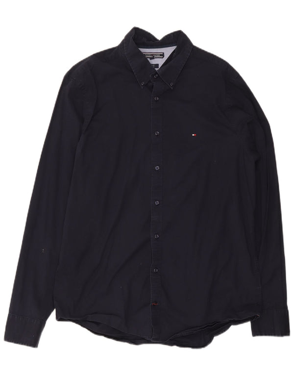 Tommy Hilfiger Mens Slim Fit Camisa XL Azul Marinho Algodão