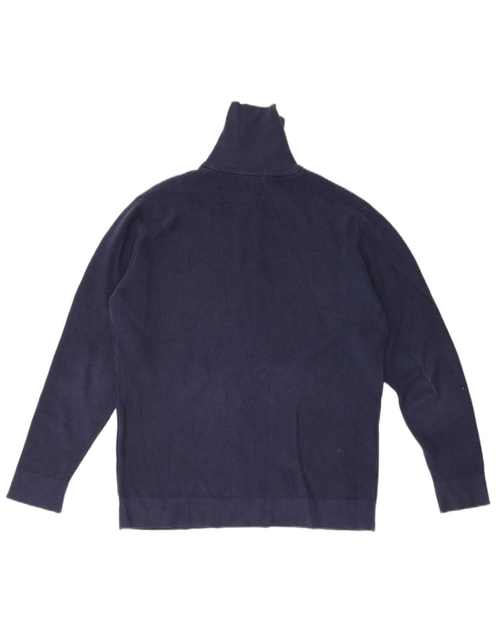 Suéter masculino Zara com zíper e gola alta de algodão azul marinho médio