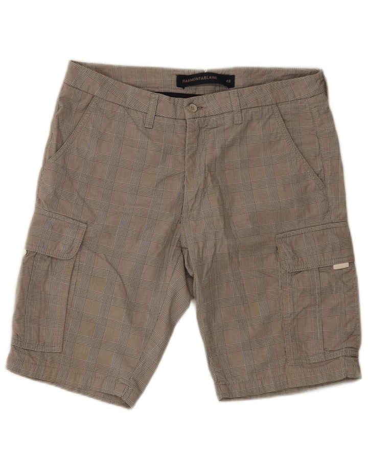 Shorts cargo masculino Harmont & Blaine IT 48 médio W30 algodão xadrez cinza