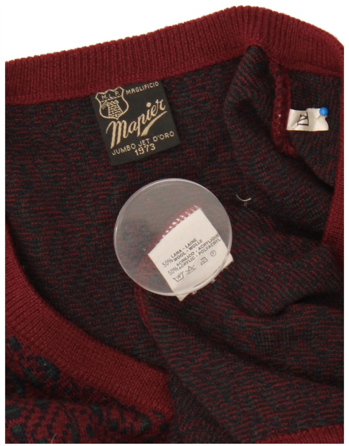 Suéter masculino Mapier com decote em V médio Borgonha Fair Isle Wool