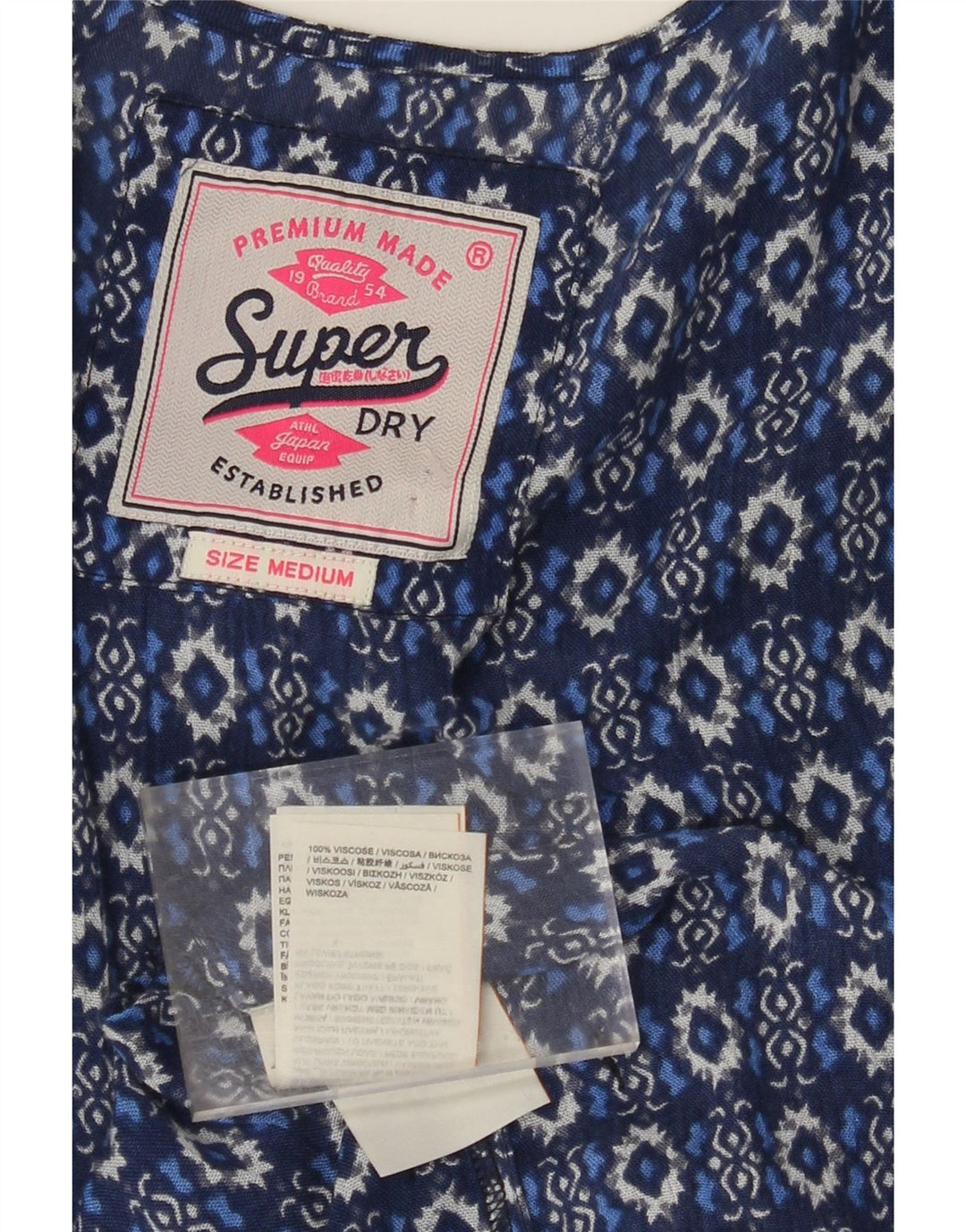 Top cardigã feminino SUPERDRY manga 3/4 com palangre UK 14 azul médio paisley