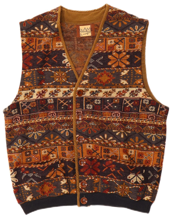 Colete masculino vintage UK 38 lã Fair Isle marrom médio