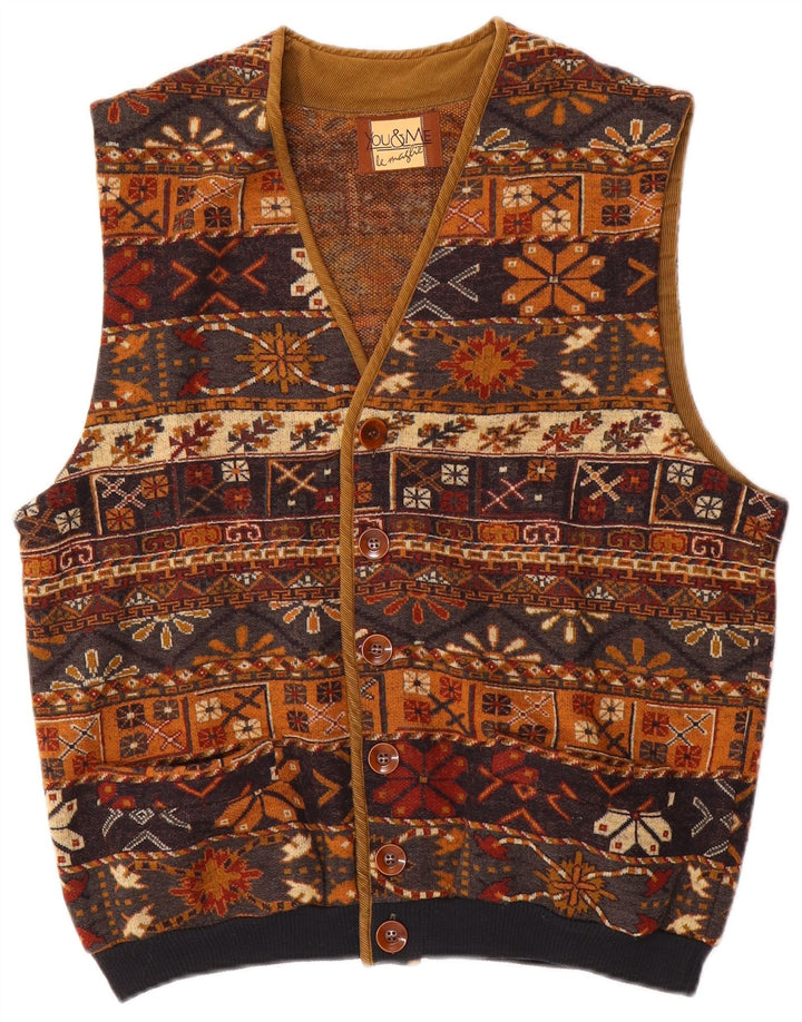 Colete masculino vintage UK 38 lã Fair Isle marrom médio