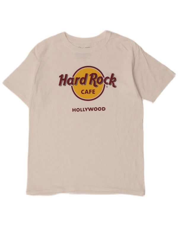 Camiseta masculina com estampa de Hollywood do Hard Rock Cafe, top grande de algodão branco