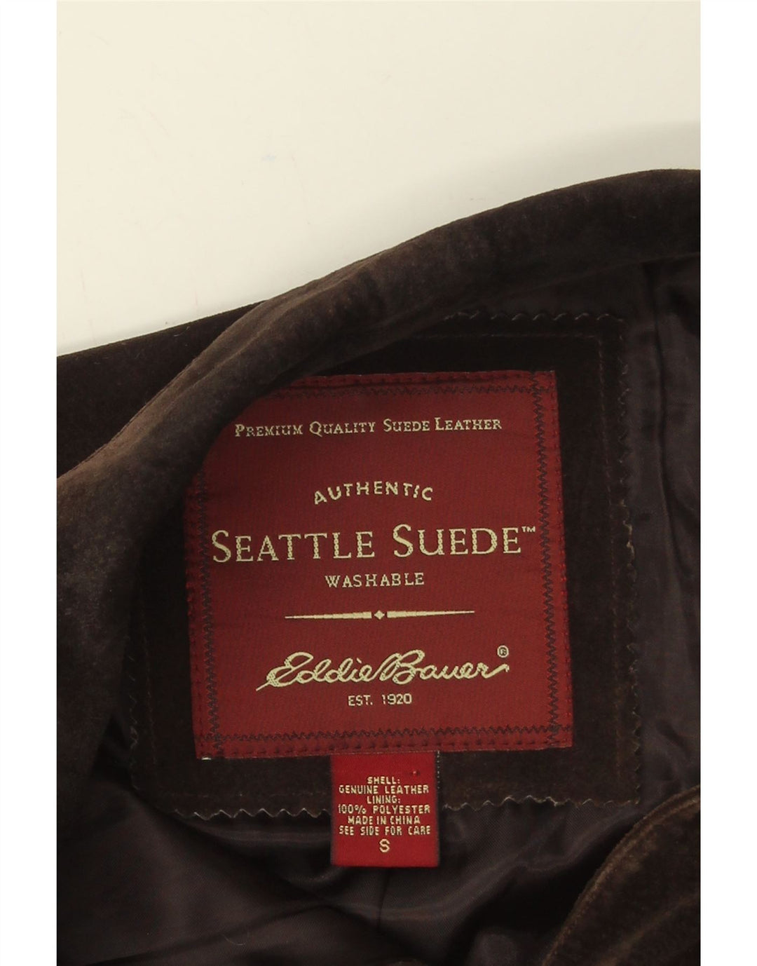 Jaqueta bomber feminina de camurça Eddie Bauer Reino Unido 8 couro marrom pequeno