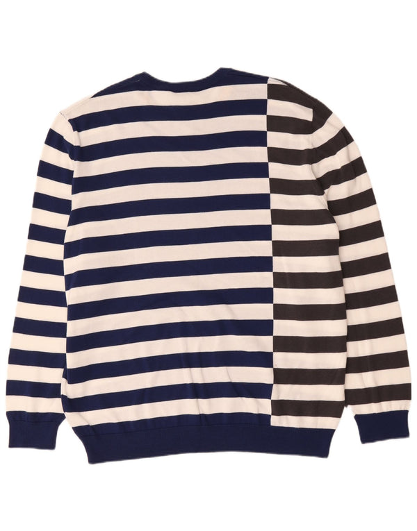 Suéter masculino Lacoste com gola redonda tamanho 8 3XL algodão listrado azul marinho