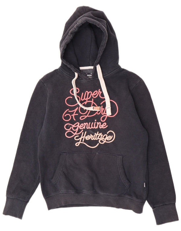 Suéter com capuz gráfico feminino Superdry UK 14 grande algodão azul marinho