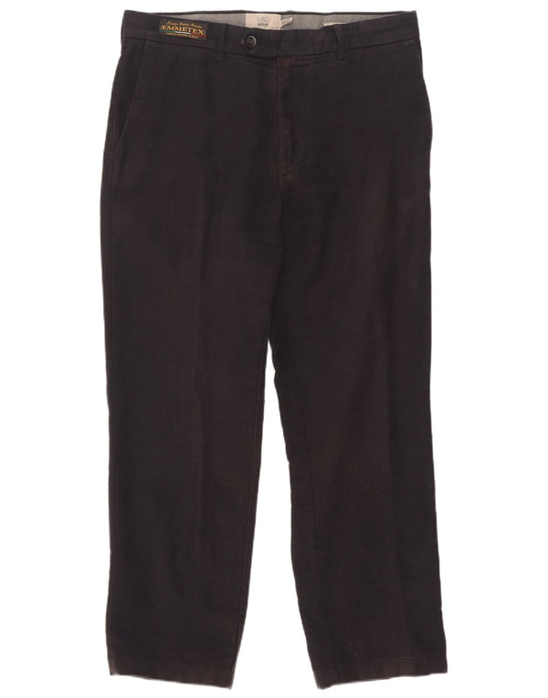Calça masculina de ajuste regular Marks & Spencer W34 L29 algodão azul marinho
