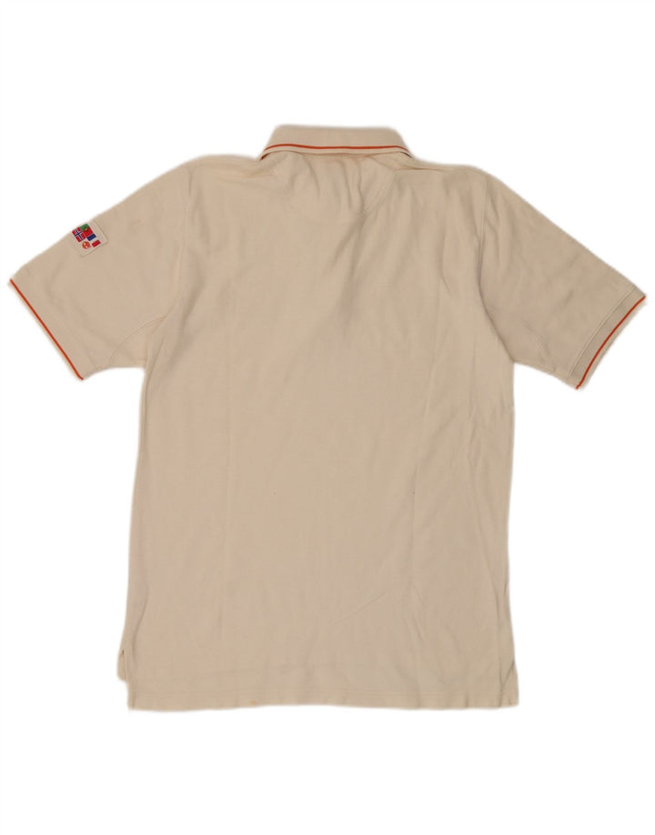 Camisa polo masculina Timberland pequena listrada bege de algodão