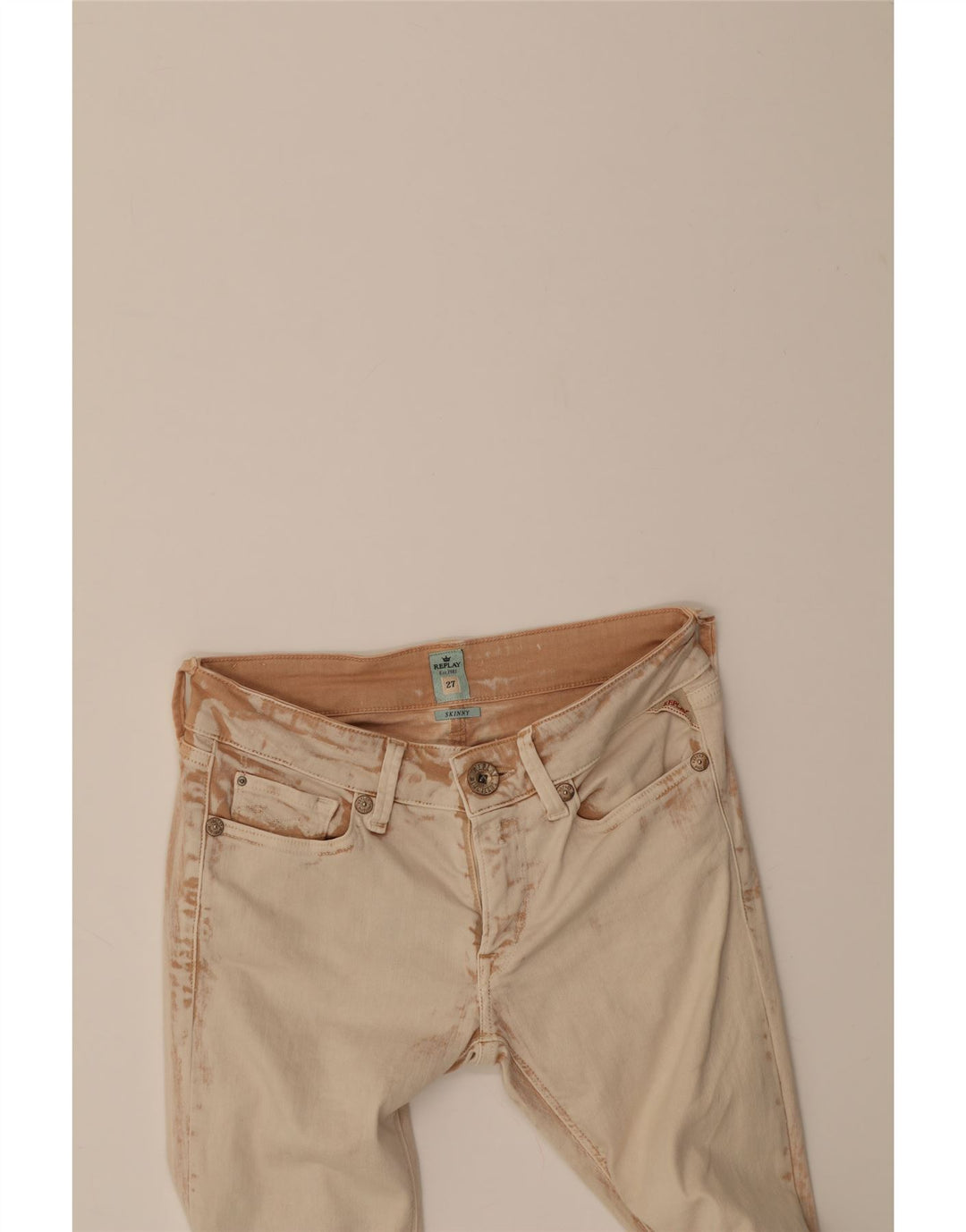 REPLAY Womens Skinny Jeans W27 L30 Off White Cotton Vintage Replay and Second-Hand Replay from Messina Hembry 