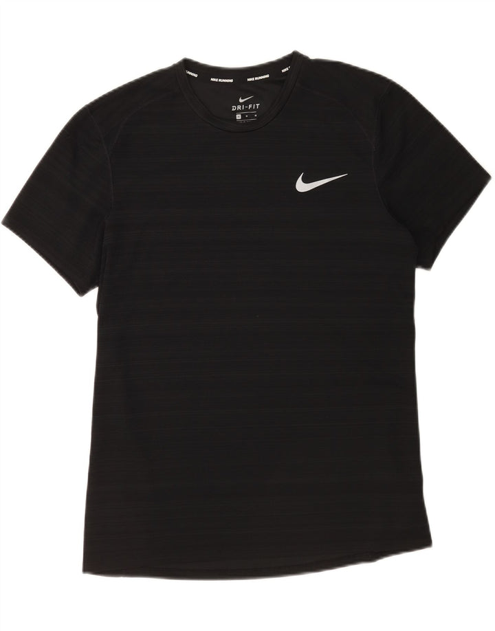 Nike Mens Dri Fit Camiseta Top Médio Preto Listrado Poliéster