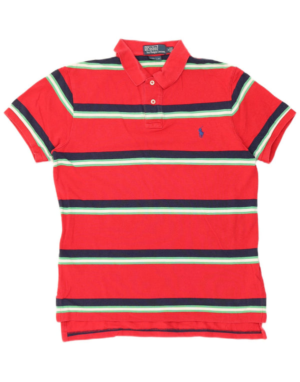 Camisa polo masculina Ralph Lauren Custom Fit de algodão listrado vermelho médio