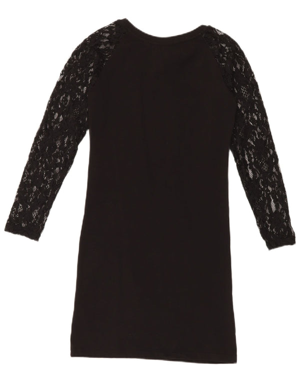 Vestido camiseta feminino de manga comprida com renda Boy London Reino Unido 6 XS preto floral