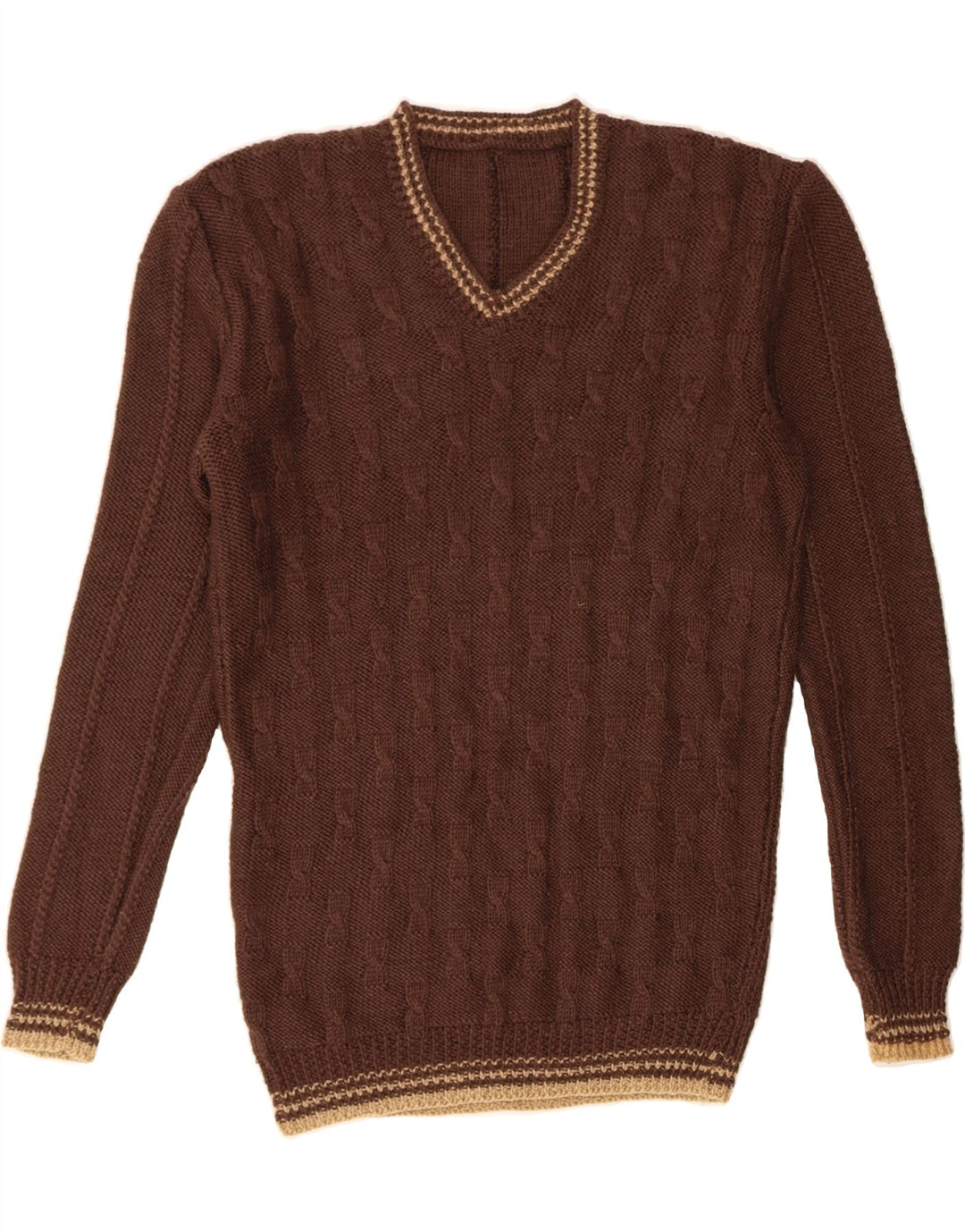 Suéter masculino VINTAGE com decote em V marrom médio