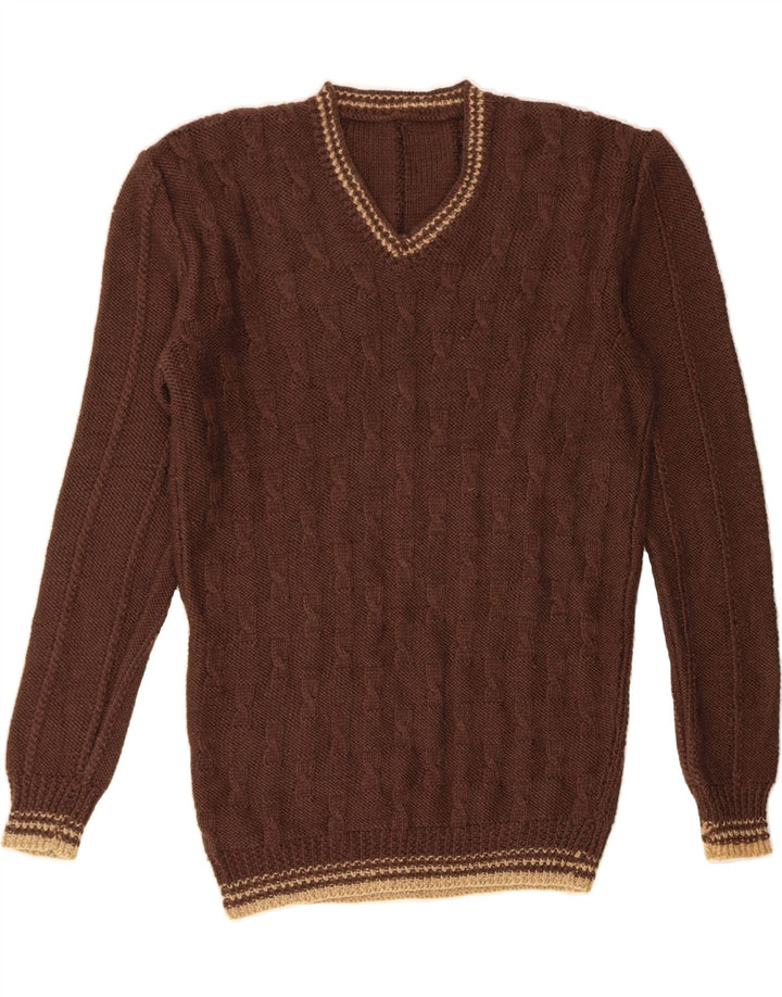 Suéter masculino VINTAGE com decote em V marrom médio
