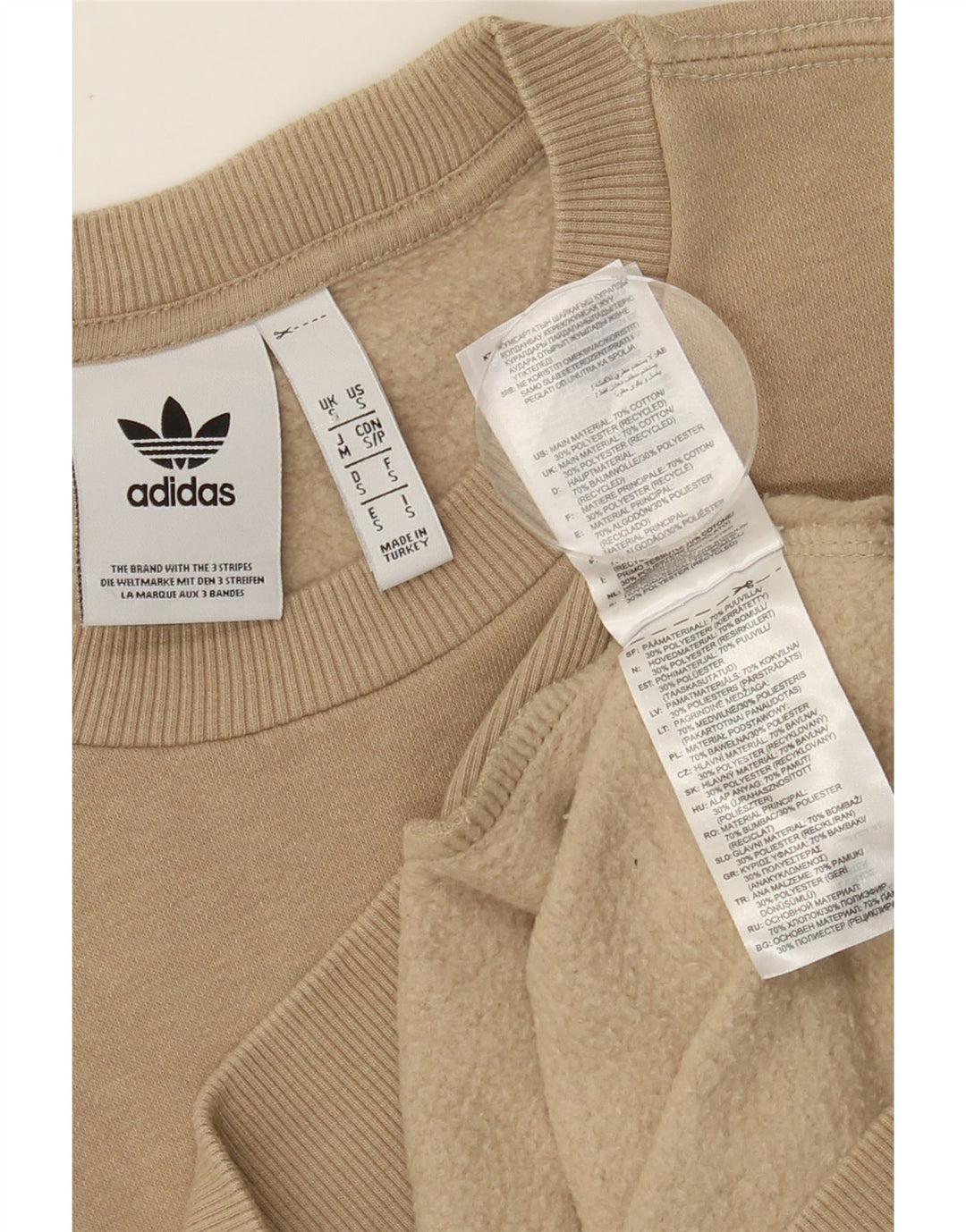 ADIDAS Mens Sweatshirt Jumper Pequeno Algodão Bege