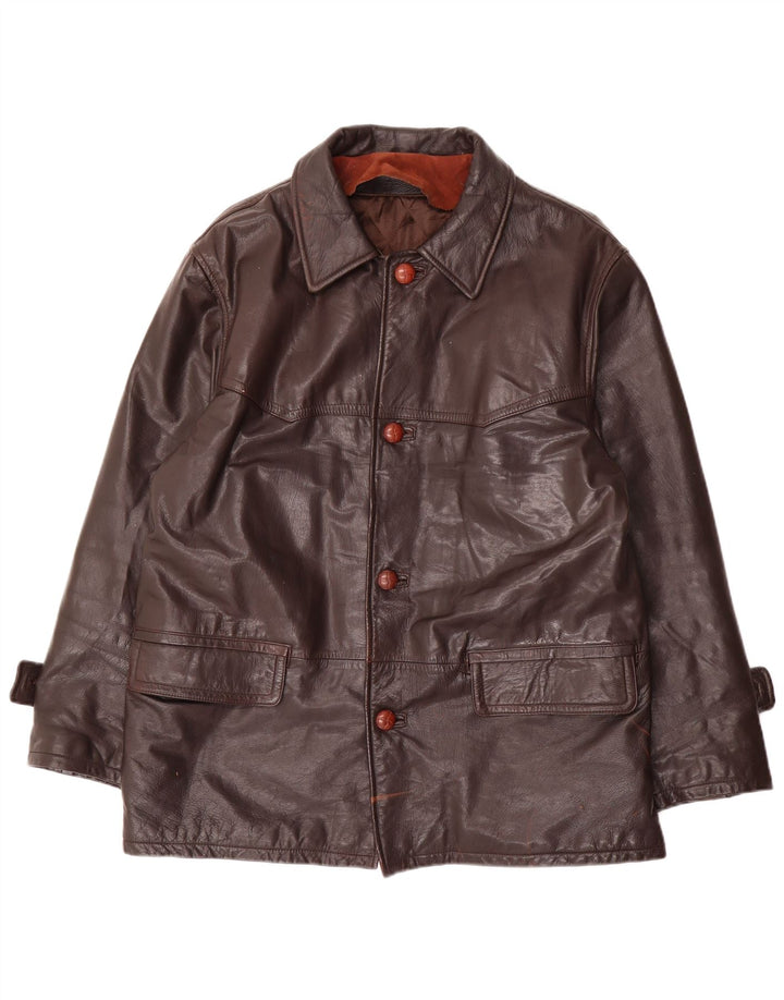 Jaqueta de couro masculina vintage IT 48 couro marrom médio