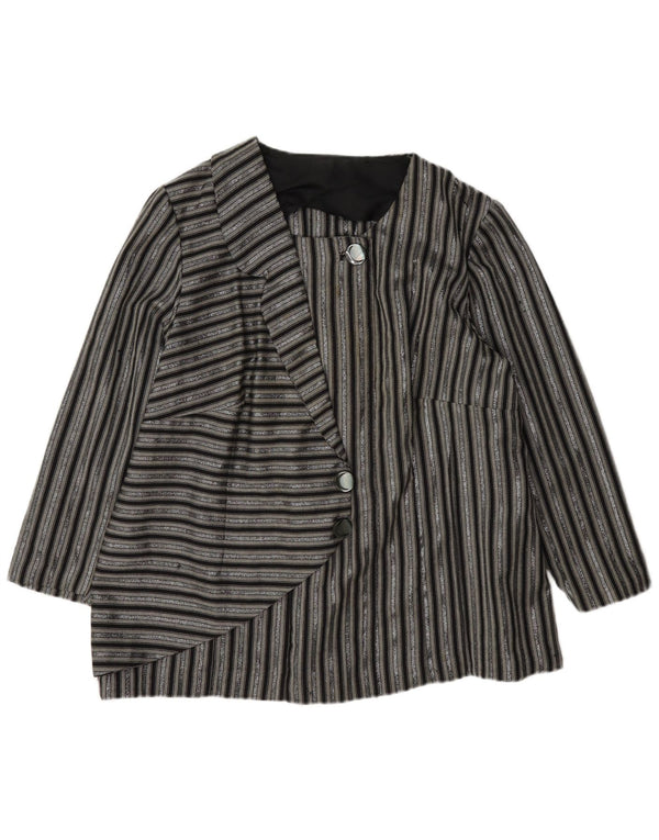 Jaqueta blazer feminina vintage com 1 botão Reino Unido 14 grande listrada preta