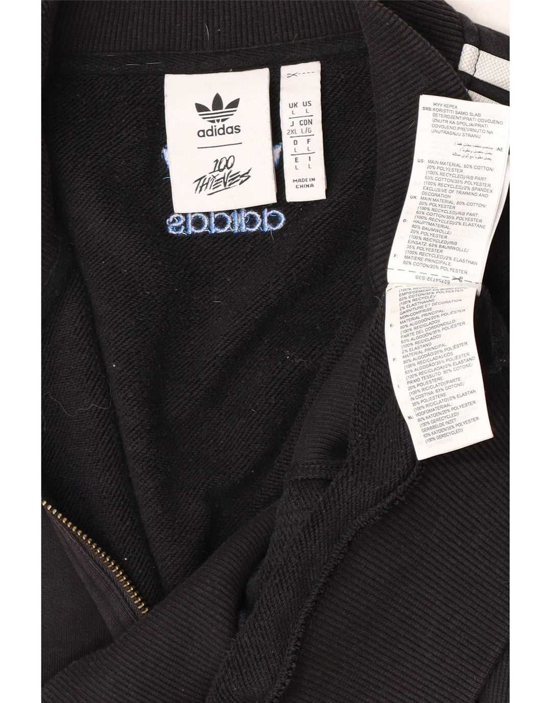 Adidas Mens Zip Neck Moletom Jumper Grande Algodão Preto