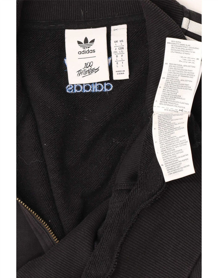 Adidas Mens Zip Neck Moletom Jumper Grande Algodão Preto