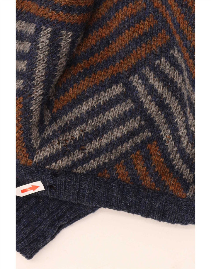 Suéter vintage masculino com gola redonda, grande lã Chevron multicolorida