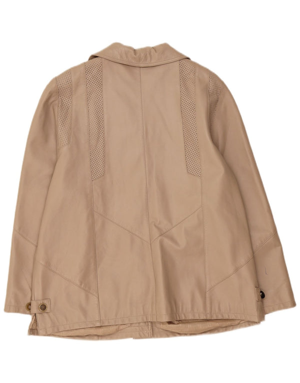Jaqueta de couro feminina vintage UK 22 3XL pele de cordeiro bege