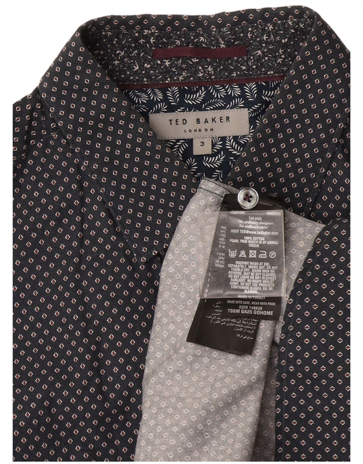 Camisa masculina Ted Baker tamanho 3 algodão manchado cinza médio