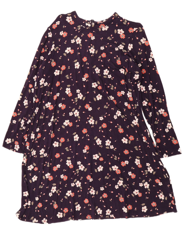 Vestido feminino Marks & Spencer manga comprida evasê UK 20 2XL azul marinho floral
