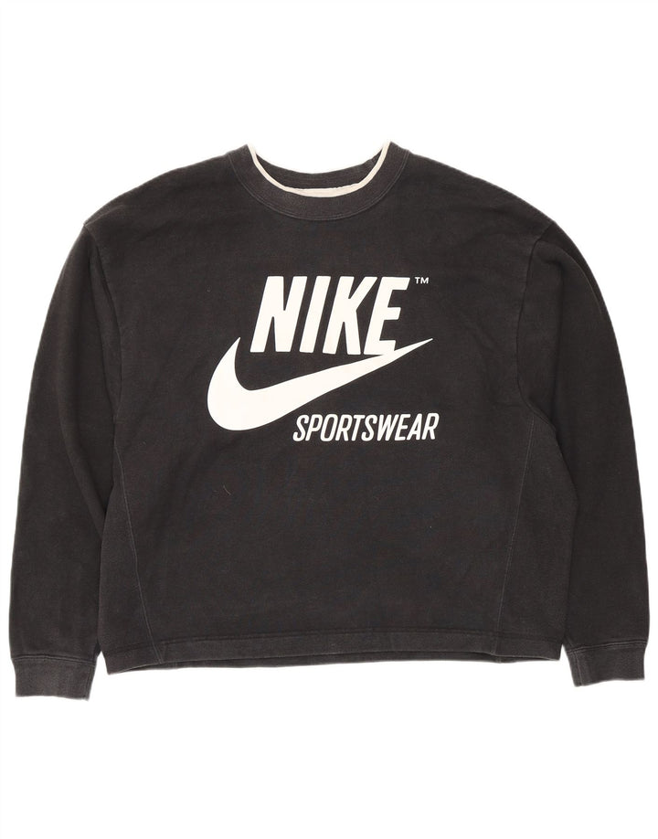 Nike feminino oversized moletom jumper reino unido 14 médio preto algodão