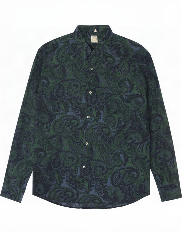 Camisa masculina vintage grande verde Paisley