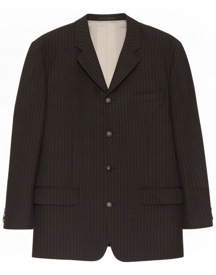 Mexx Jaqueta blazer masculina de 4 botões IT 50 grande lã listrada preta