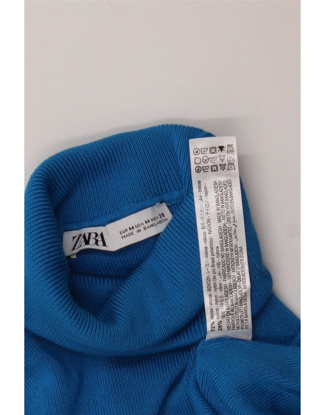 Suéter feminino ZARA com gola alta e gola alta Reino Unido 12 viscose azul médio