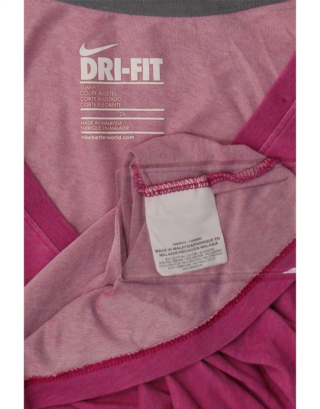 Camiseta feminina Nike Dri Fit Slim Fit UK 20 2XL algodão rosa