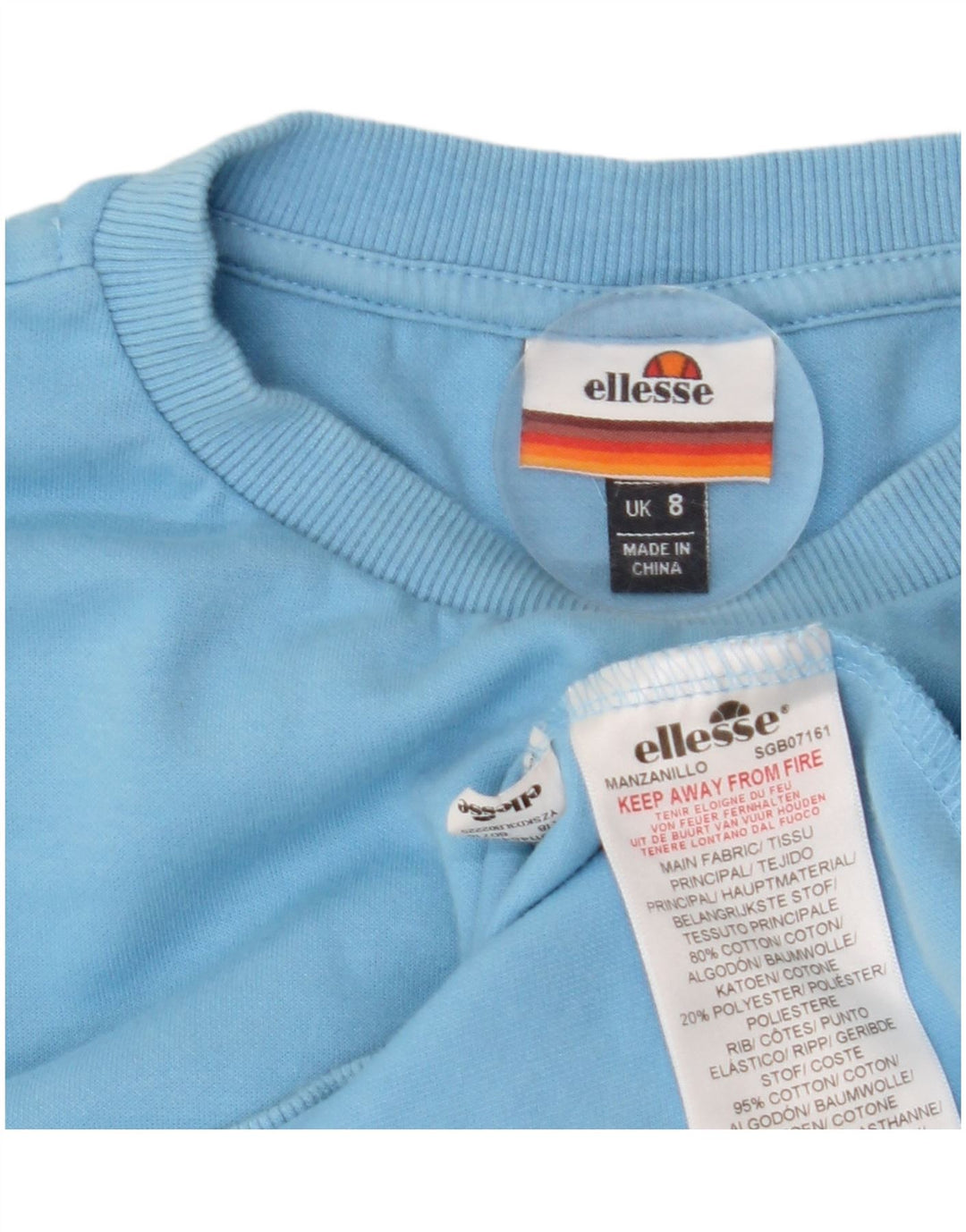 ELLESSE moletom feminino gráfico jumper UK 8 pequeno azul algodão