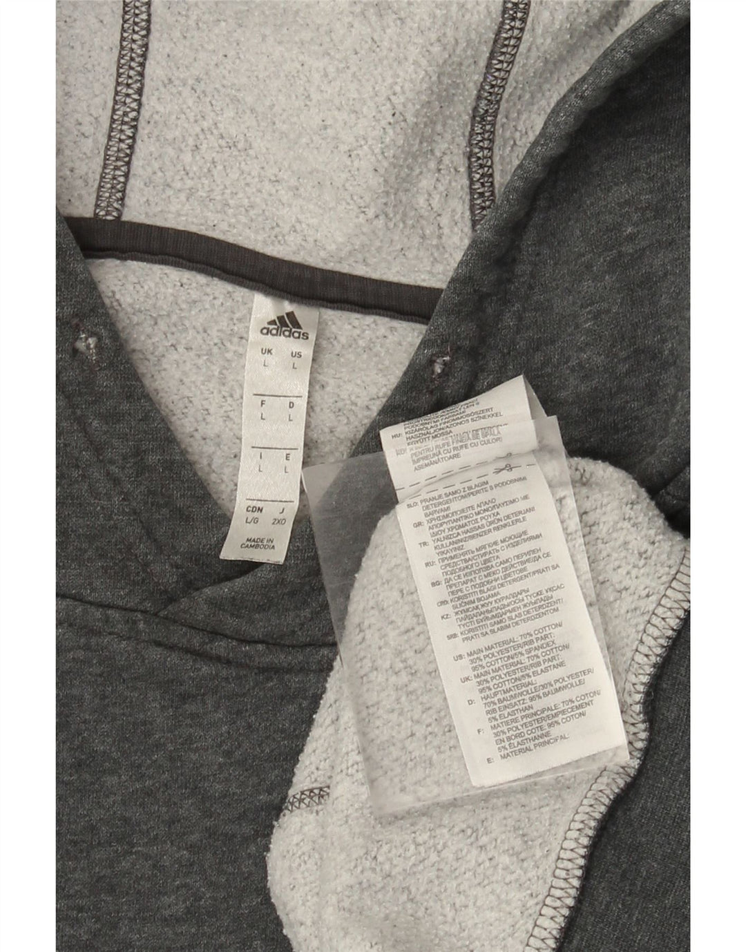 ADIDAS Mens Hoodie Jumper Grande Algodão Cinza