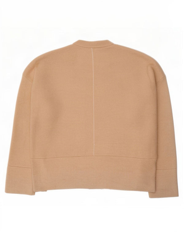 Zara Suéter feminino oversized com gola redonda Reino Unido 16 grande bege acrílico
