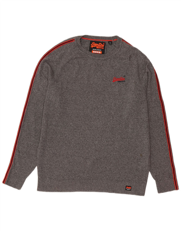 Suéter masculino SUPERDRY com gola redonda, grande algodão cinza