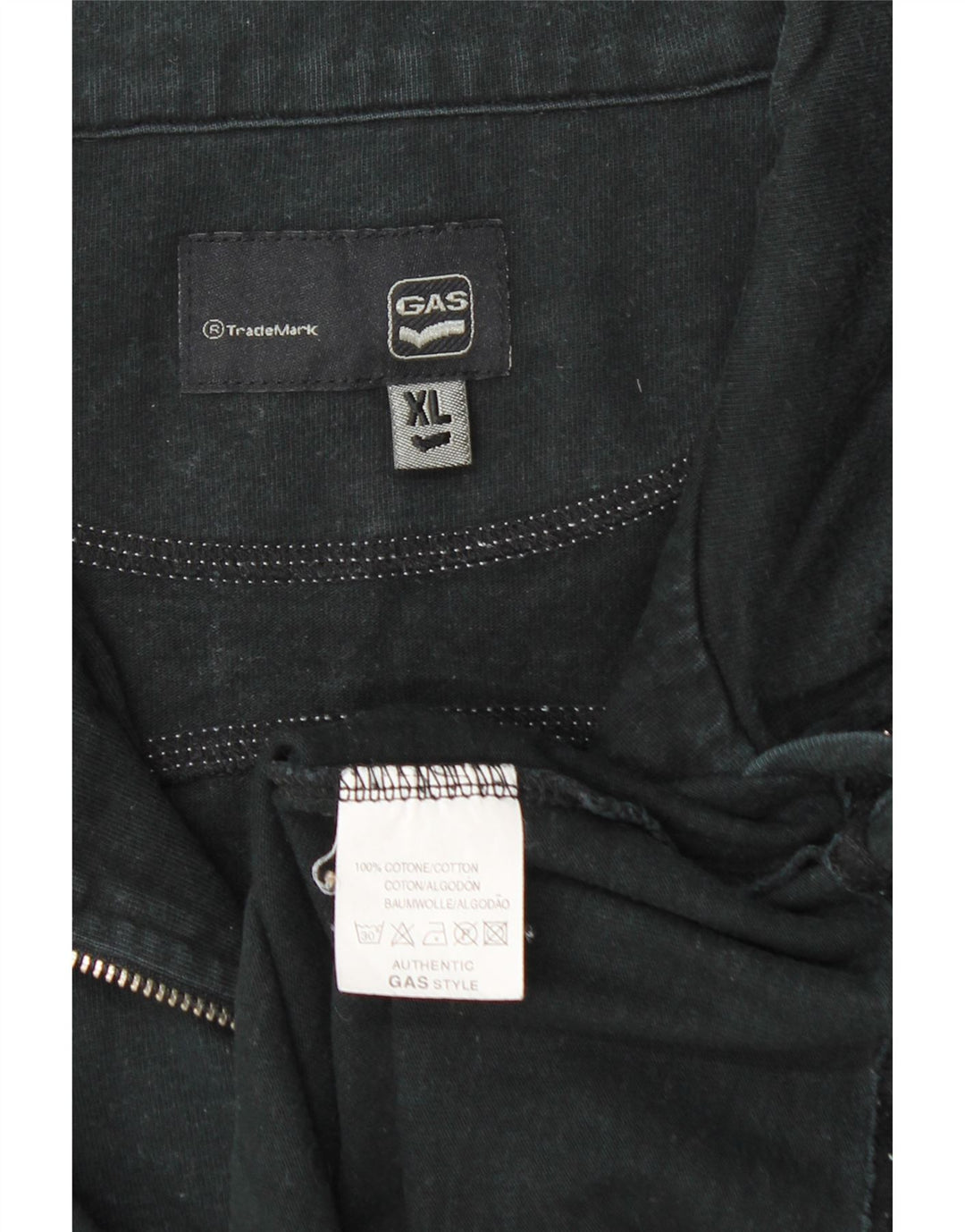 Top masculino com zíper e manga comprida XL de algodão preto Gas
