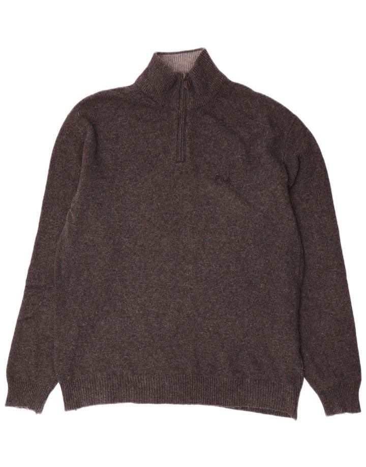 Suéter masculino Fila com gola zip e lã cinza médio