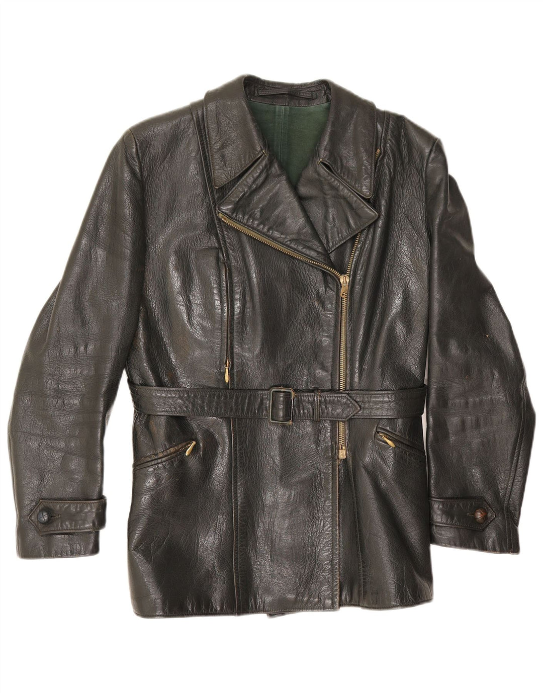 Jaqueta de couro feminina vintage UK 14 média preta