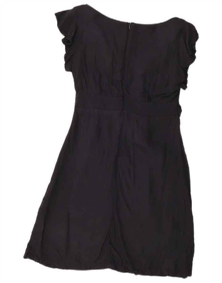 Vestido evasê feminino Topshop Reino Unido 12 Viscose azul marinho médio