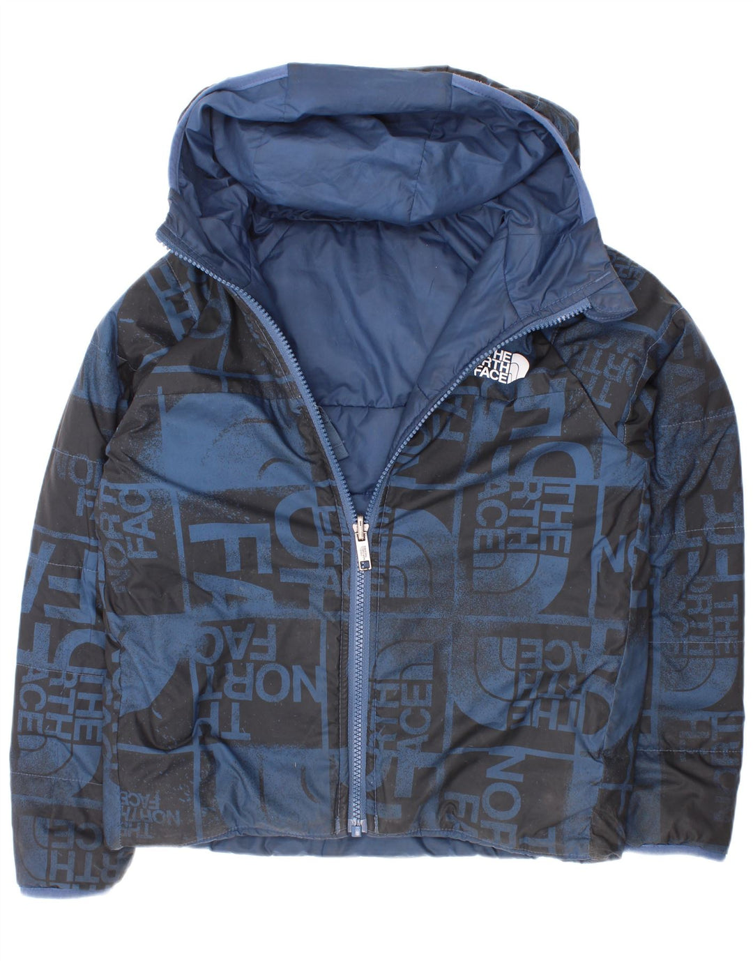 Jaqueta acolchoada reversível gráfica The North Face Boys 7-8 anos pequeno azul