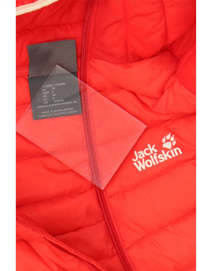 Jaqueta feminina acolchoada com capuz Jack Wolfskin Reino Unido 6 XS vermelho colorblock poliamida