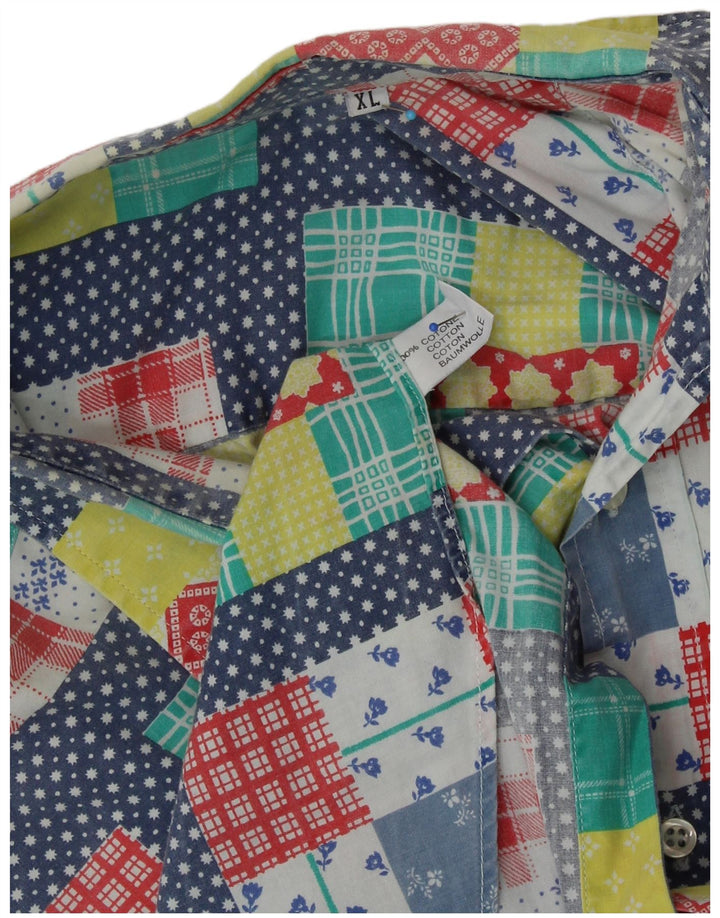Camisa masculina VINTAGE manga curta XL patchwork multicolorido algodão