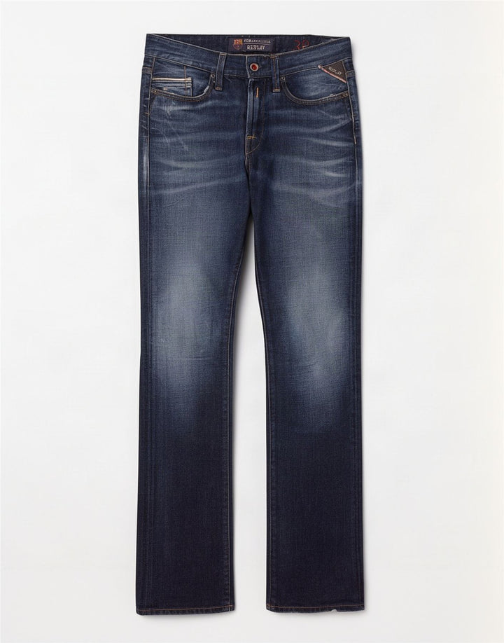 Replay Mens Waitom Straight Jeans W30 L34 Azul Marinho Algodão