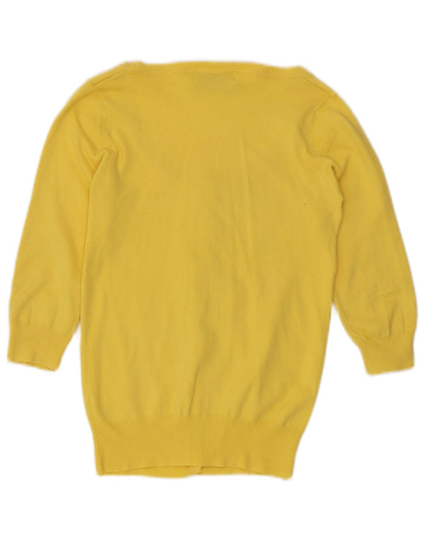 Suéter cardigã feminino Zara manga 3/4 Reino Unido 8 pequeno algodão amarelo